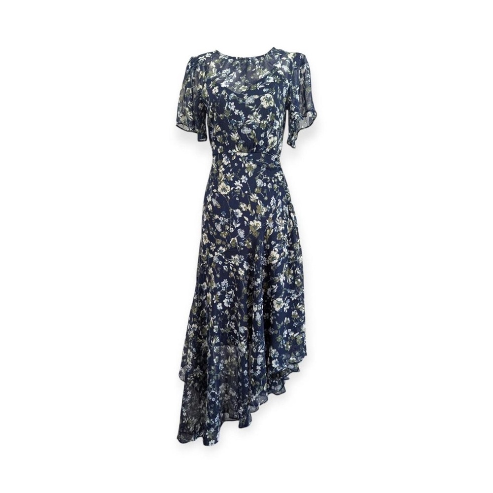 ASTR the Label flutter sleeve asymmetrical floral maxi dress in size medium